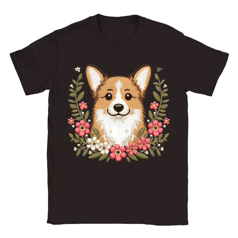 Charming Corgi with Floral Ornaments Classic Kids Crewneck T-shirt