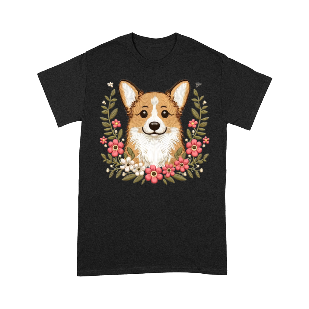 Charming Corgi with Floral Ornaments Comfort T-shirt
