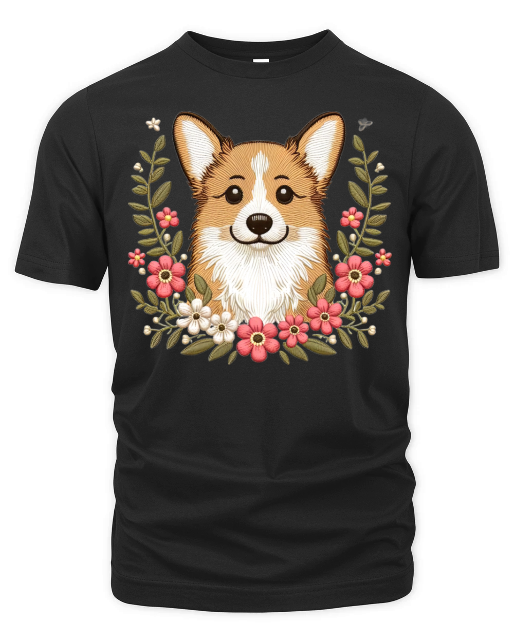 Charming Corgi with Floral Ornaments Organic Unisex T-shirt