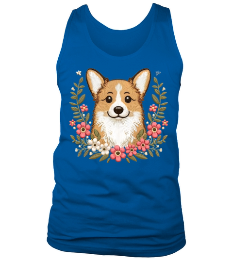 Charming Corgi with Floral Ornaments Tank Top Unisex