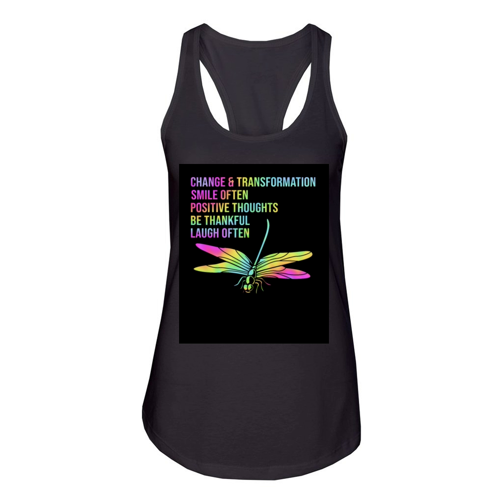 Rainbow Dragon Fly Motivational Quote Laugh Often Women's Racerback Tank