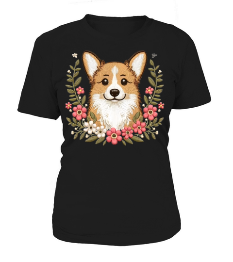 Charming Corgi with Floral Ornaments Women's T-Shirt