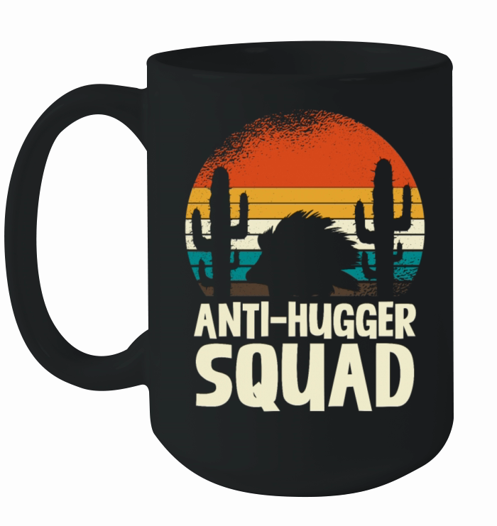 Retro Anti-Hugger Squad Porcupine Cactus Sunset Ceramic Mug