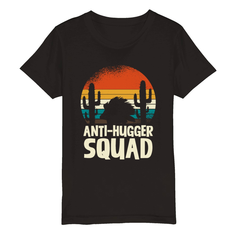 Retro Anti-Hugger Squad Porcupine Cactus Sunset Organic Kids Crewneck T-shirt