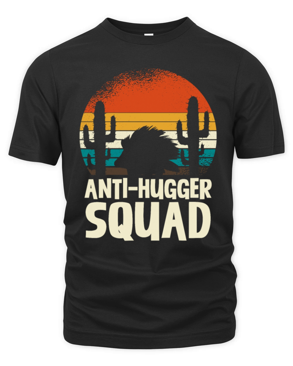Retro Anti-Hugger Squad Porcupine Cactus Sunset Organic Unisex T-shirt