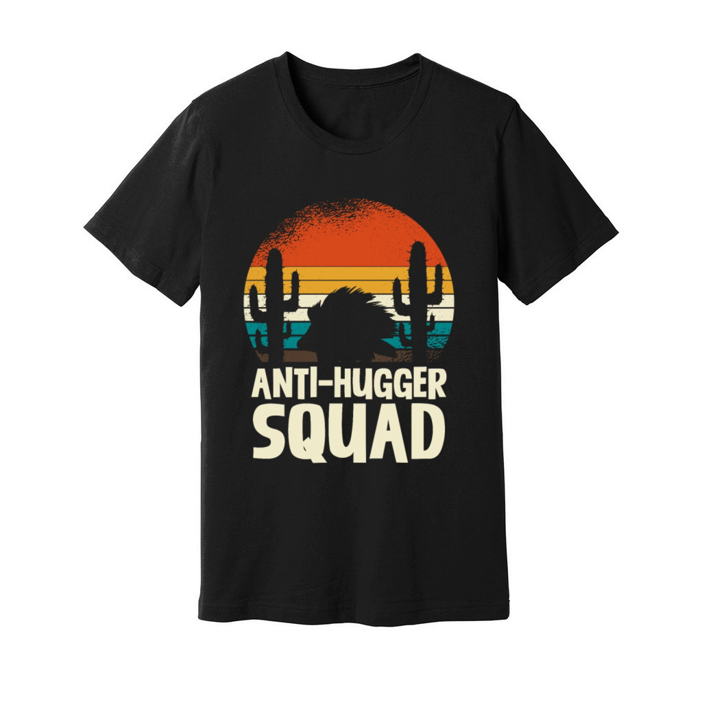 Retro Anti-Hugger Squad Porcupine Cactus Sunset Unisex Jersey Tee