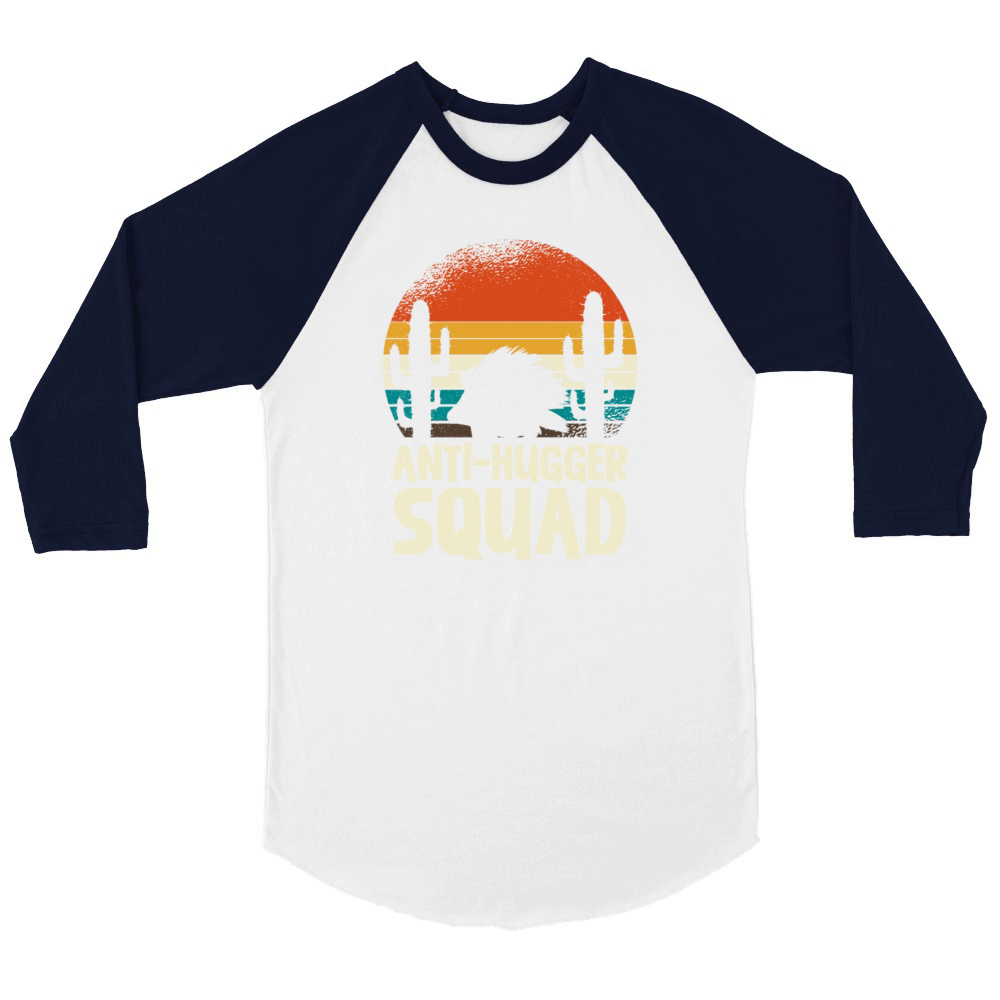 Retro Anti-Hugger Squad Porcupine Cactus Sunset Unisex ¾ sleeve Raglan T-shirt