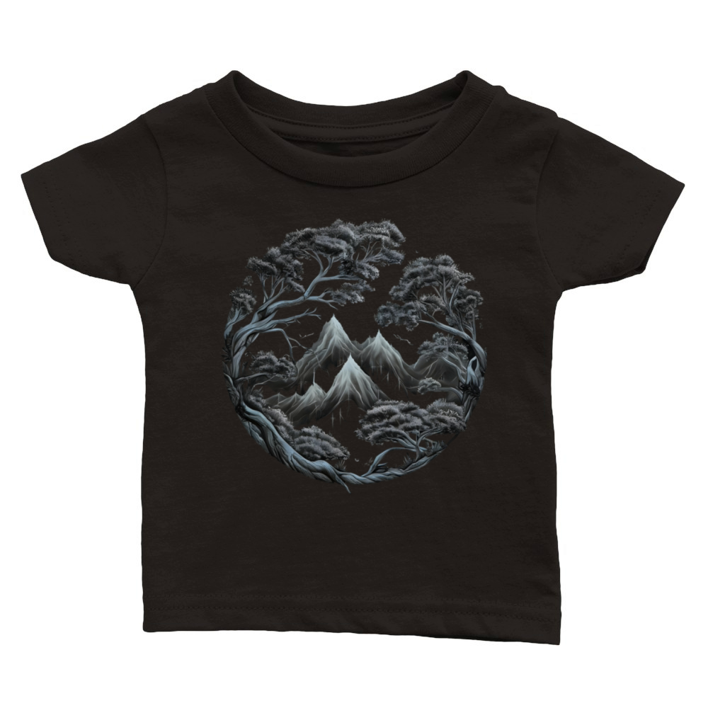 vintage dark colored trees and mountains Classic Baby Crewneck T-shirt