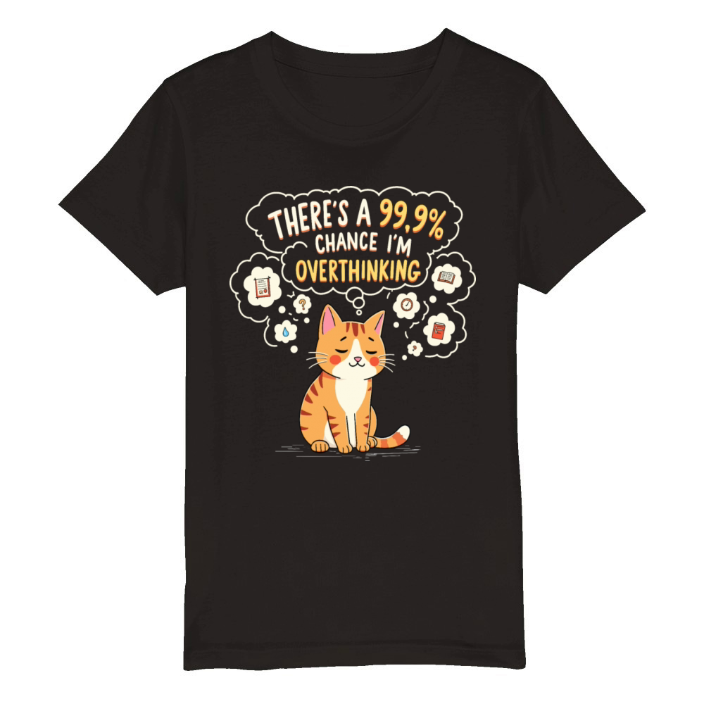 Funny Cat Overthinking Sarcastic Organic Kids Crewneck T-shirt