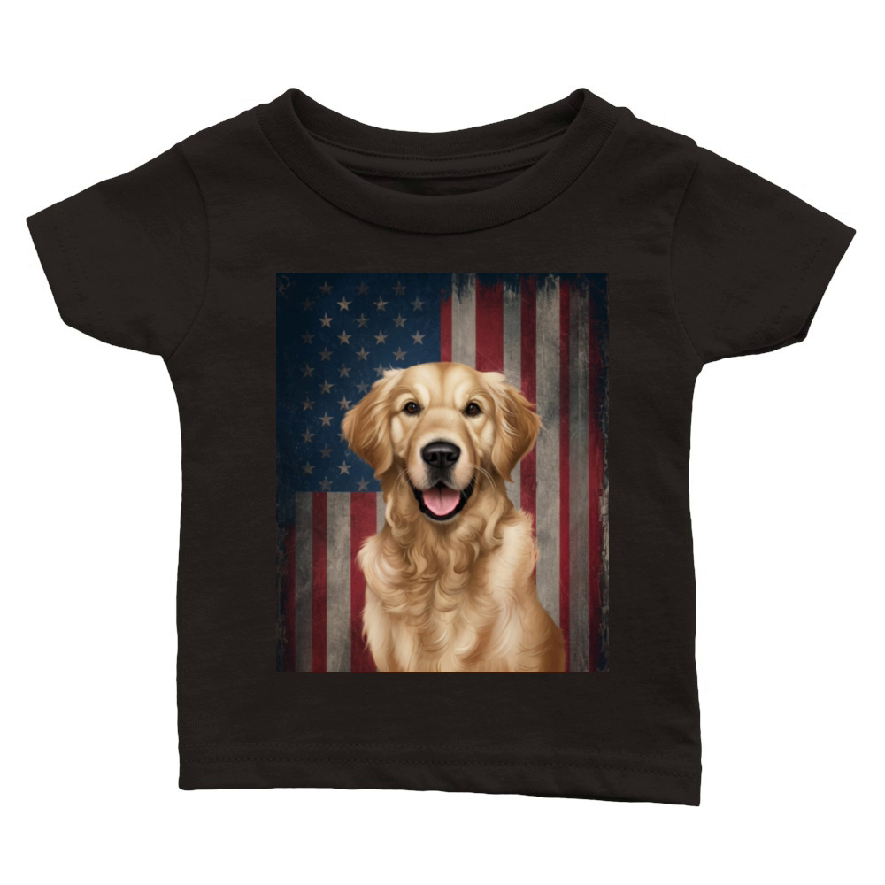 vintage a golden retriever dog american flag Classic Baby Crewneck T-shirt