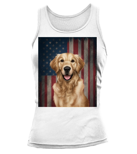 vintage a golden retriever dog american flag Tank top Woman