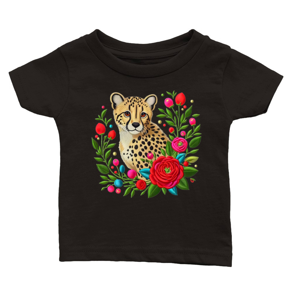 Charming Cheetah with Floral Ornaments Classic Baby Crewneck T-shirt