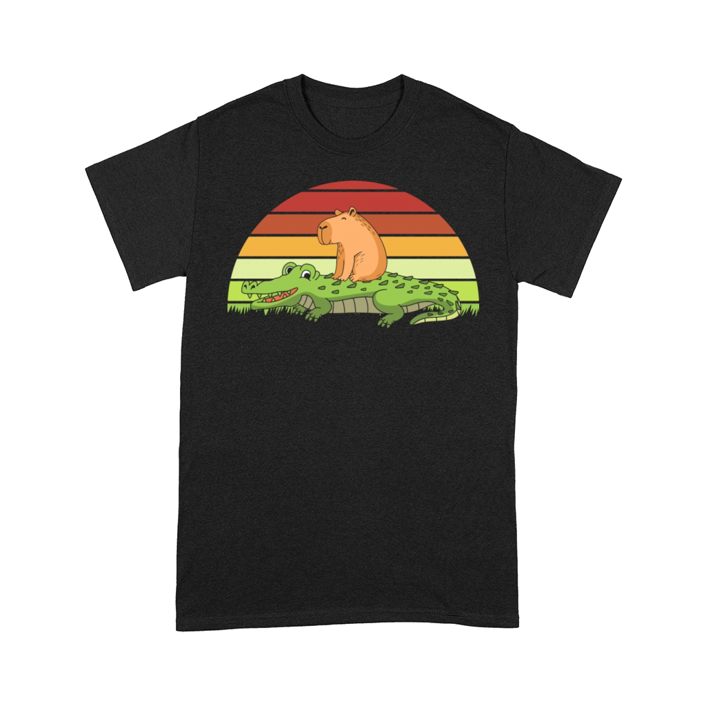 Retro Animal Humor Capybara Riding Crocodile Comfort T-shirt