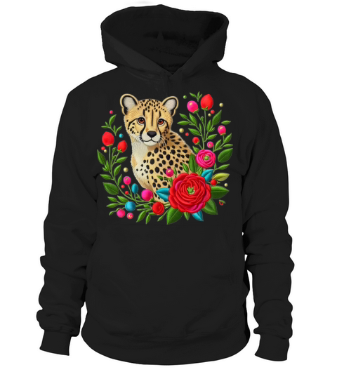 Charming Cheetah with Floral Ornaments Hoodie Unisex