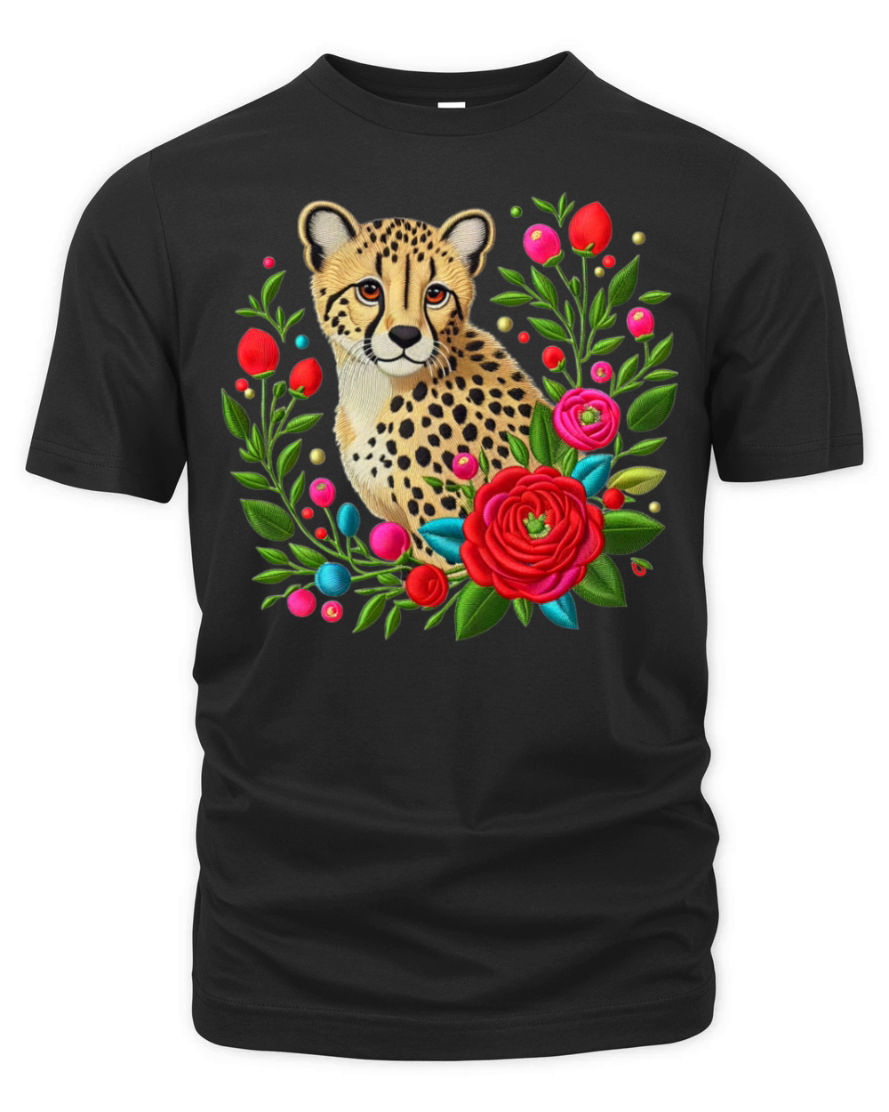 Charming Cheetah with Floral Ornaments Organic Unisex T-shirt