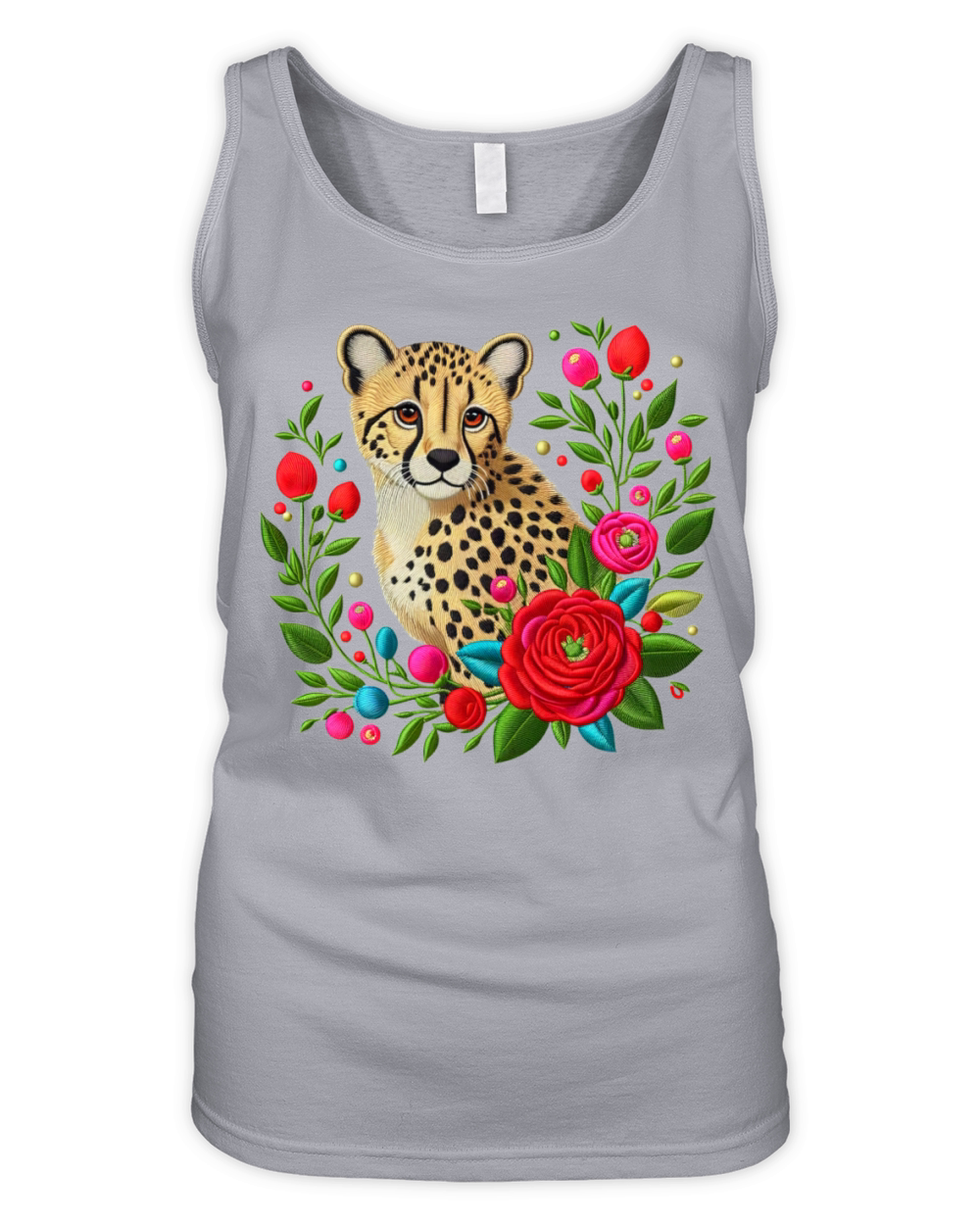 Charming Cheetah with Floral Ornaments Organic Women's Tank Top