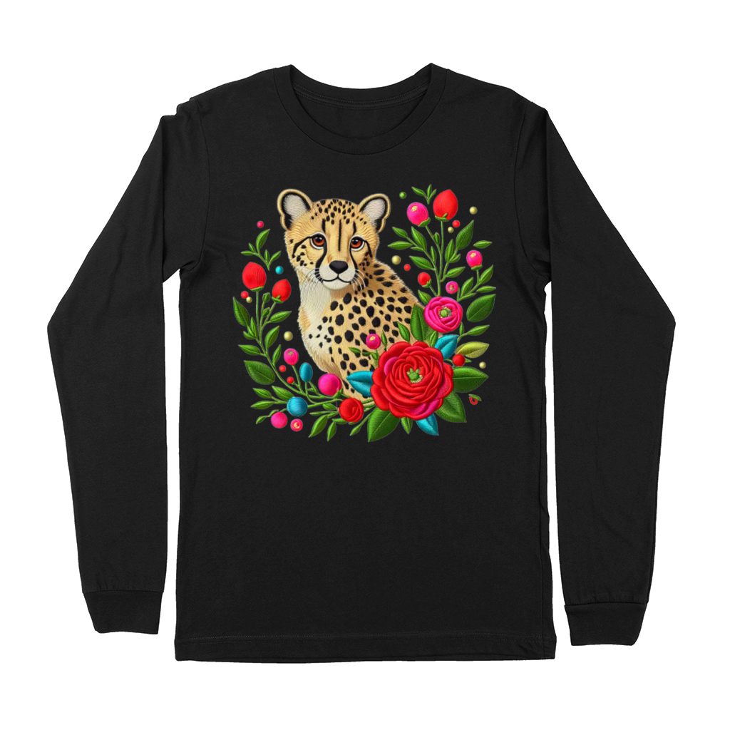 Charming Cheetah with Floral Ornaments Premium Long Sleeve