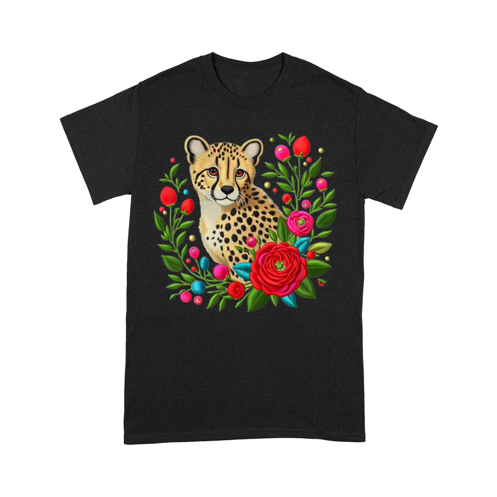 Charming Cheetah with Floral Ornaments Premium T-shirt