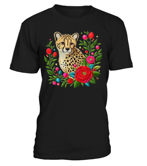 Charming Cheetah with Floral Ornaments T-Shirt Unisex