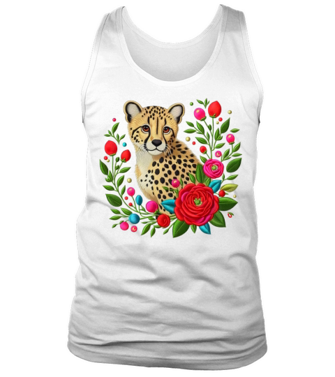 Charming Cheetah with Floral Ornaments Tank Top Unisex