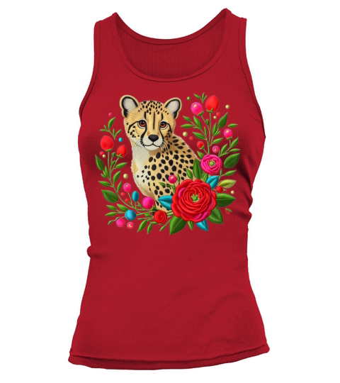 Charming Cheetah with Floral Ornaments Tank top Woman