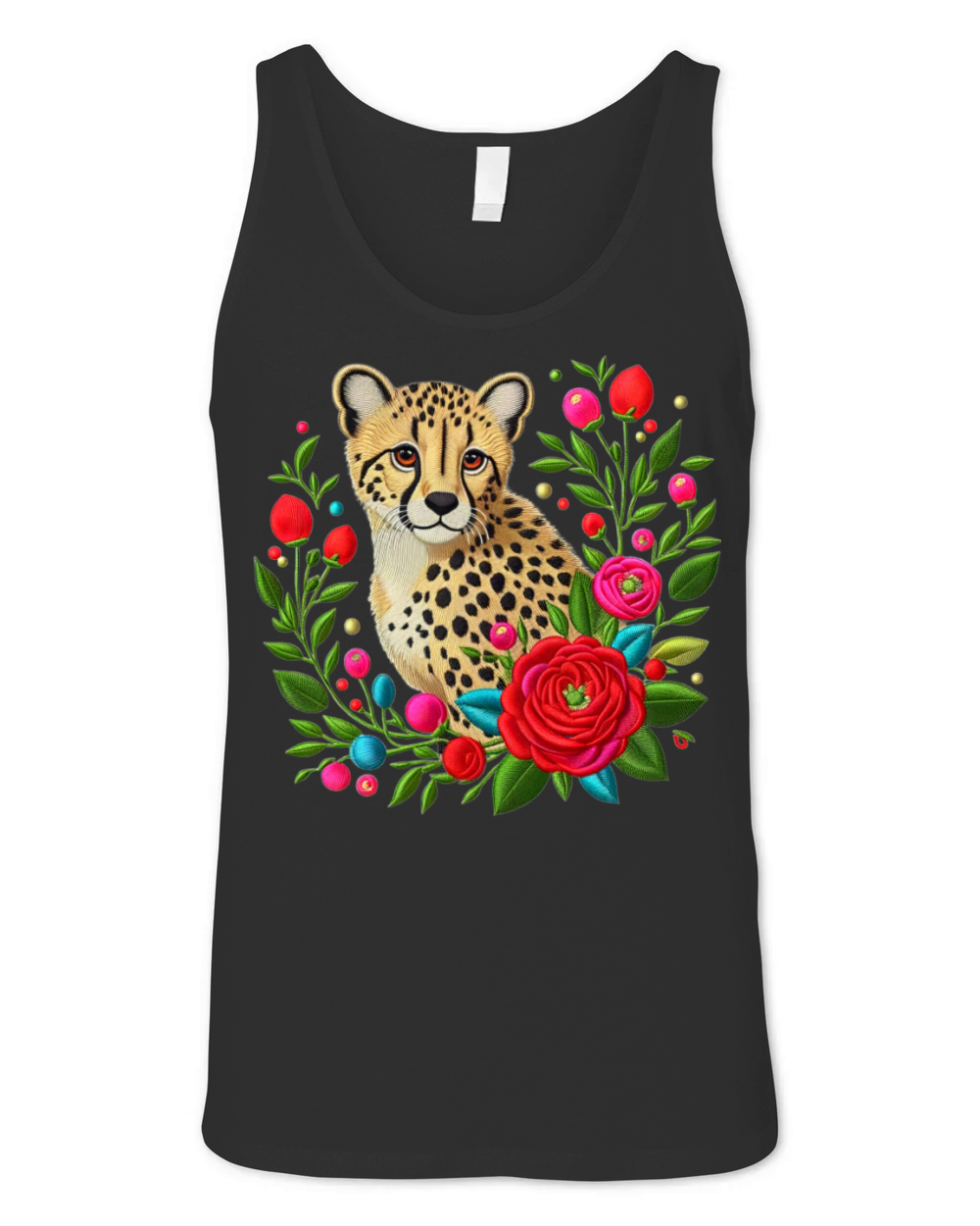 Charming Cheetah with Floral Ornaments Unisex Jersey Tank