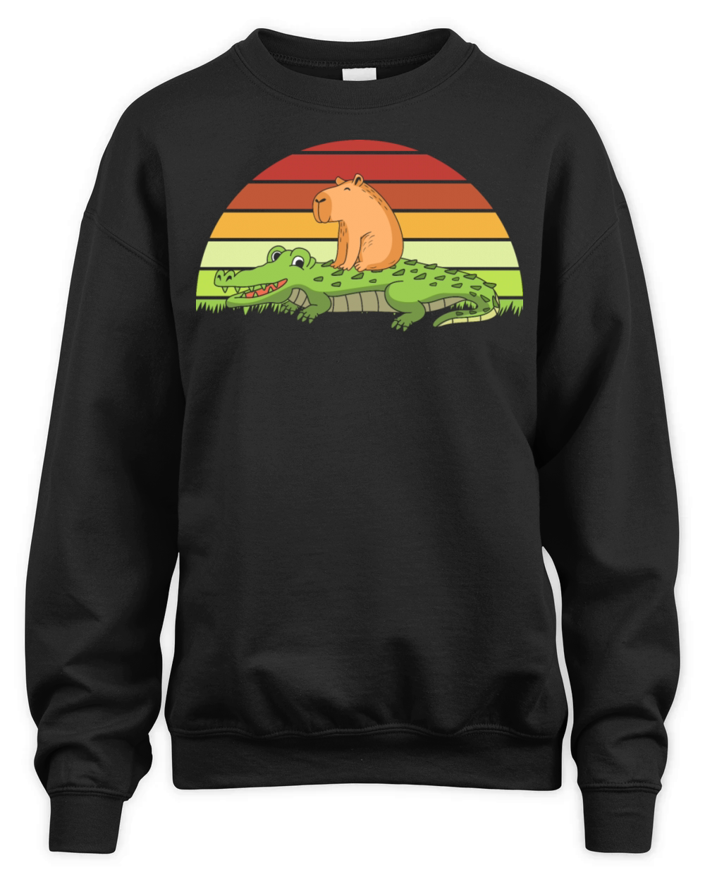 Retro Animal Humor Capybara Riding Crocodile Unisex Premium Crewneck Sweatshirt