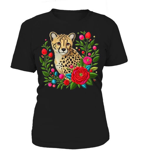 Charming Cheetah with Floral Ornaments Women's T-Shirt
