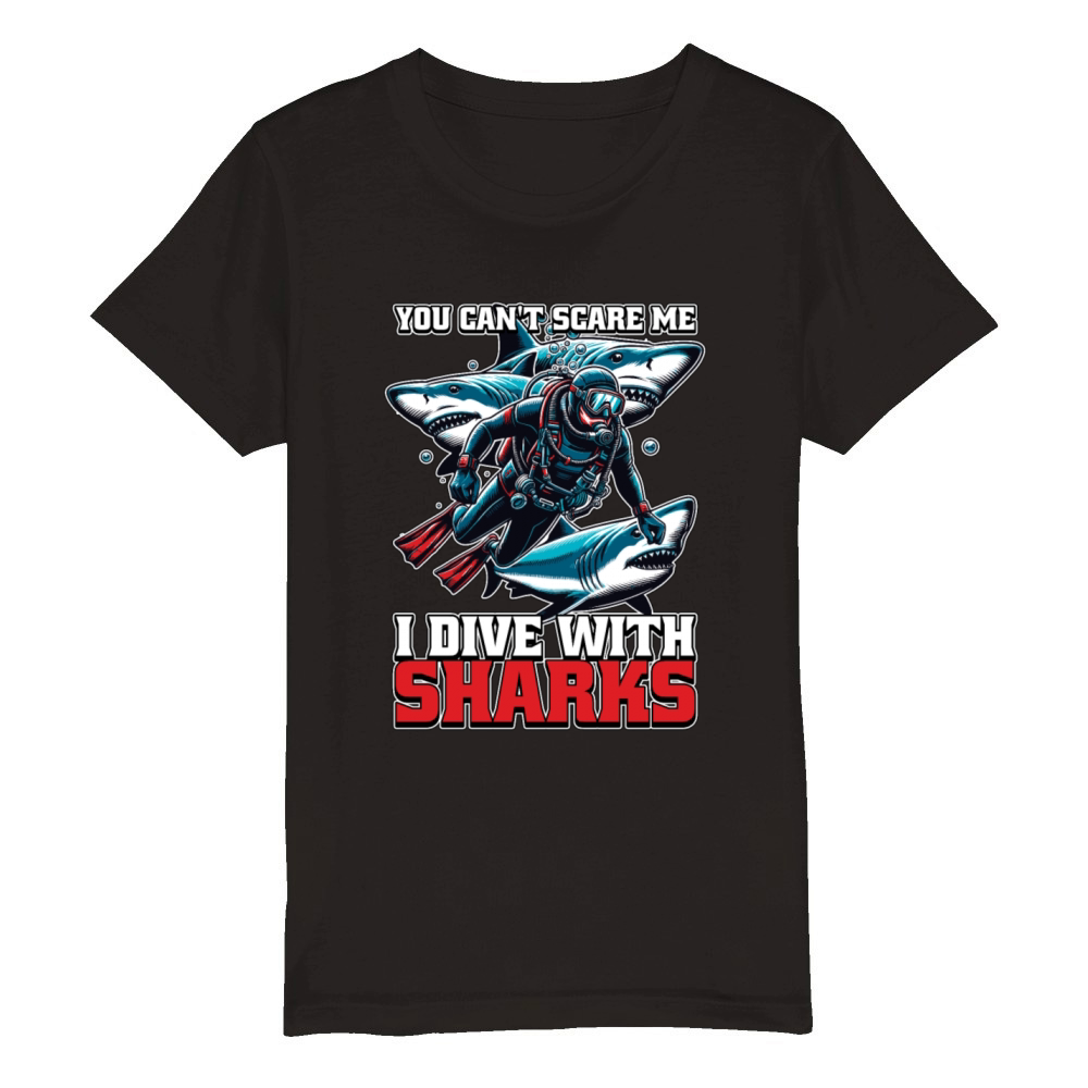 Scuba Diving You Cant Scare Me Snorkeling Swimmer Organic Kids Crewneck T-shirt