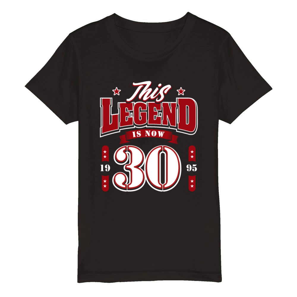 30th Birthday 1995 Legend 30 Years Organic Kids Crewneck T-shirt