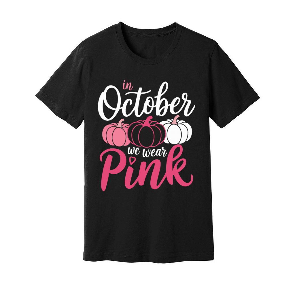 Breast Cancer In October We Wear Pink Pumpkin Unisex Jersey Tee
