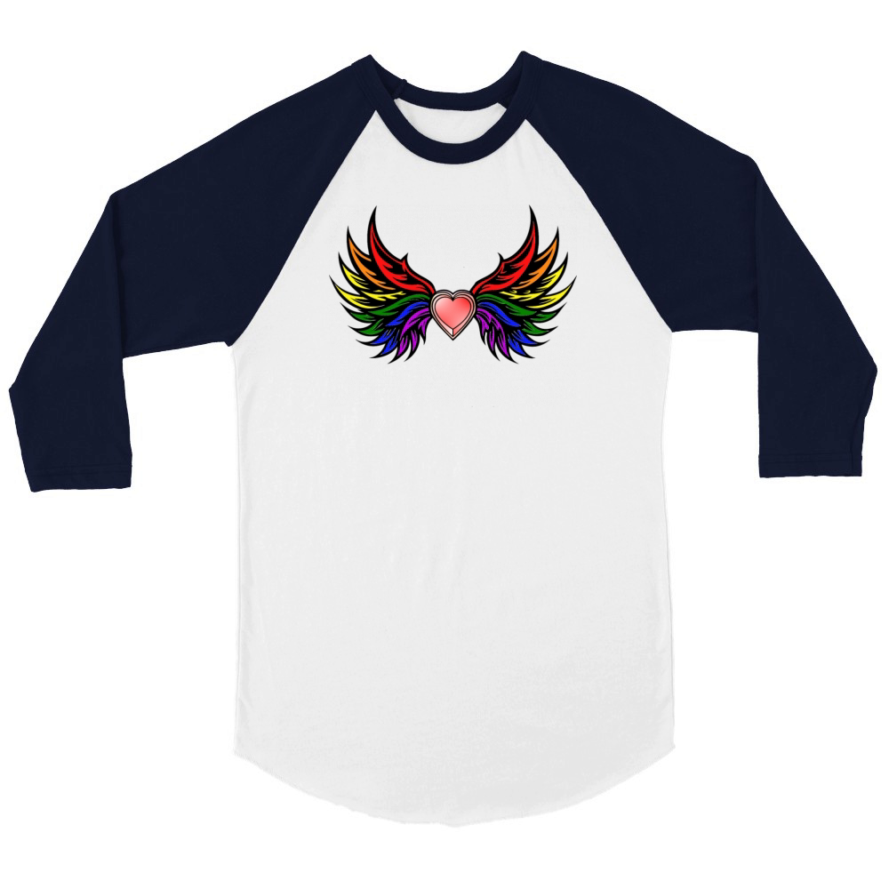 "Heart with Wings in Pride Colors" Design Unisex ¾ sleeve Raglan T-shirt
