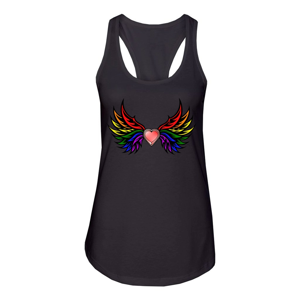 "Heart with Wings in Pride Colors" Design Women's Racerback Tank