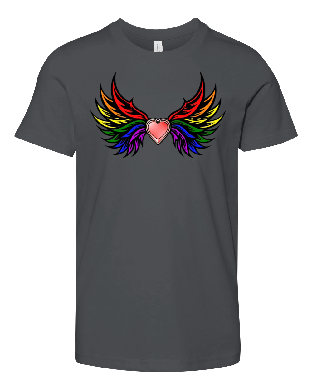 "Heart with Wings in Pride Colors" Design Youth Unisex Jersey Tee