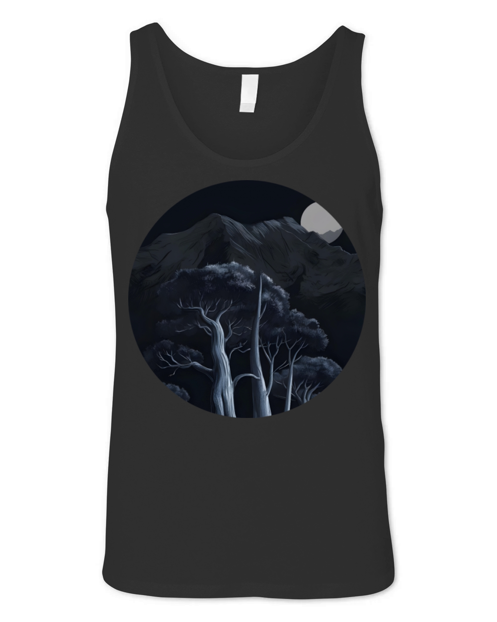 vintage dark colored trees and mountains Unisex Jersey Tank