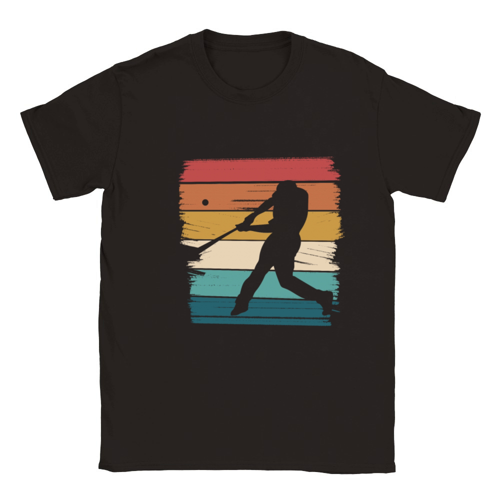 Retro Baseball Silhouette Against Colorful Stripes Classic Kids Crewneck T-shirt
