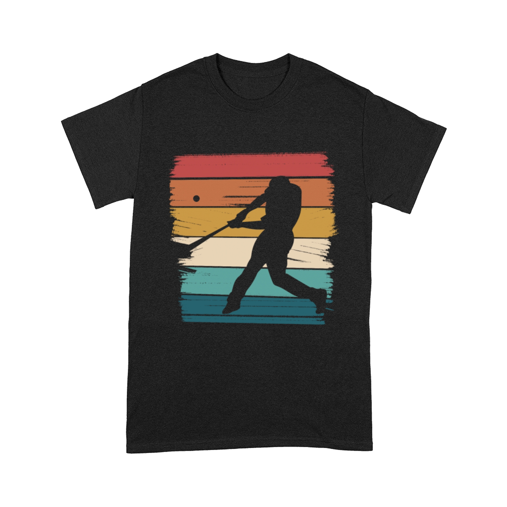 Retro Baseball Silhouette Against Colorful Stripes Comfort T-shirt