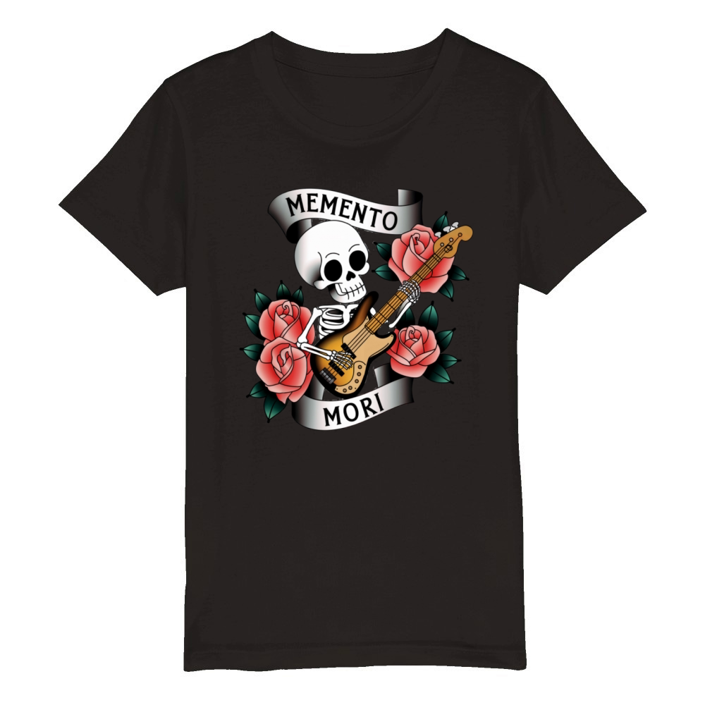 Memento Mori Skeleton Playing Bass T-Shirt Organic Kids Crewneck T-shirt