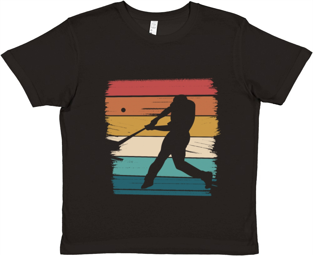 Retro Baseball Silhouette Against Colorful Stripes Premium Kids Crewneck T-shirt