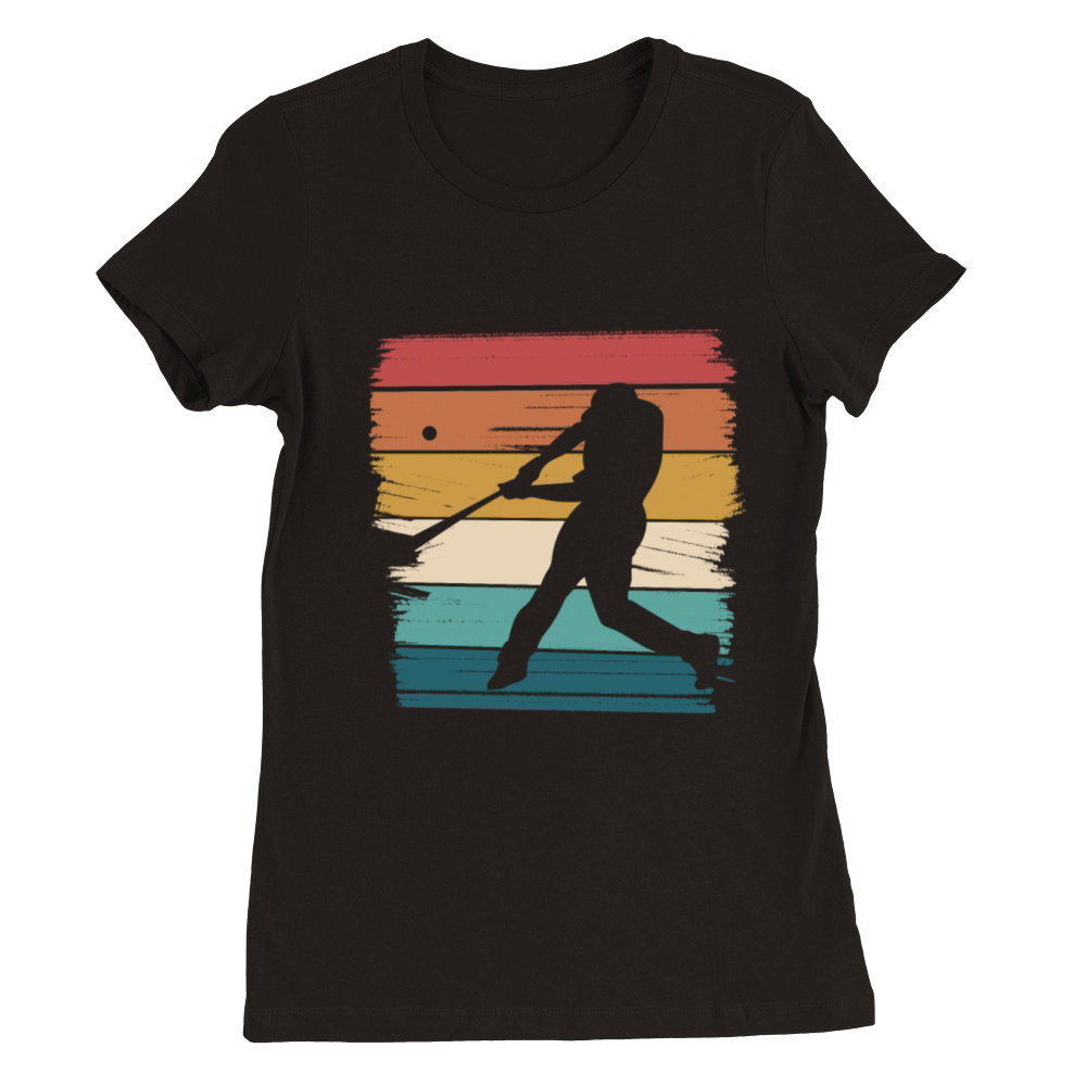 Retro Baseball Silhouette Against Colorful Stripes Premium Womens Crewneck T-shirt