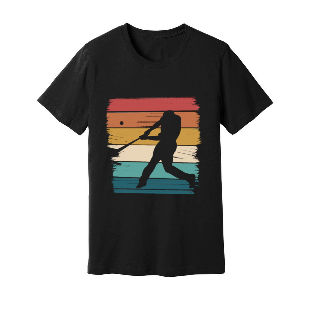 Retro Baseball Silhouette Against Colorful Stripes Unisex Jersey Tee