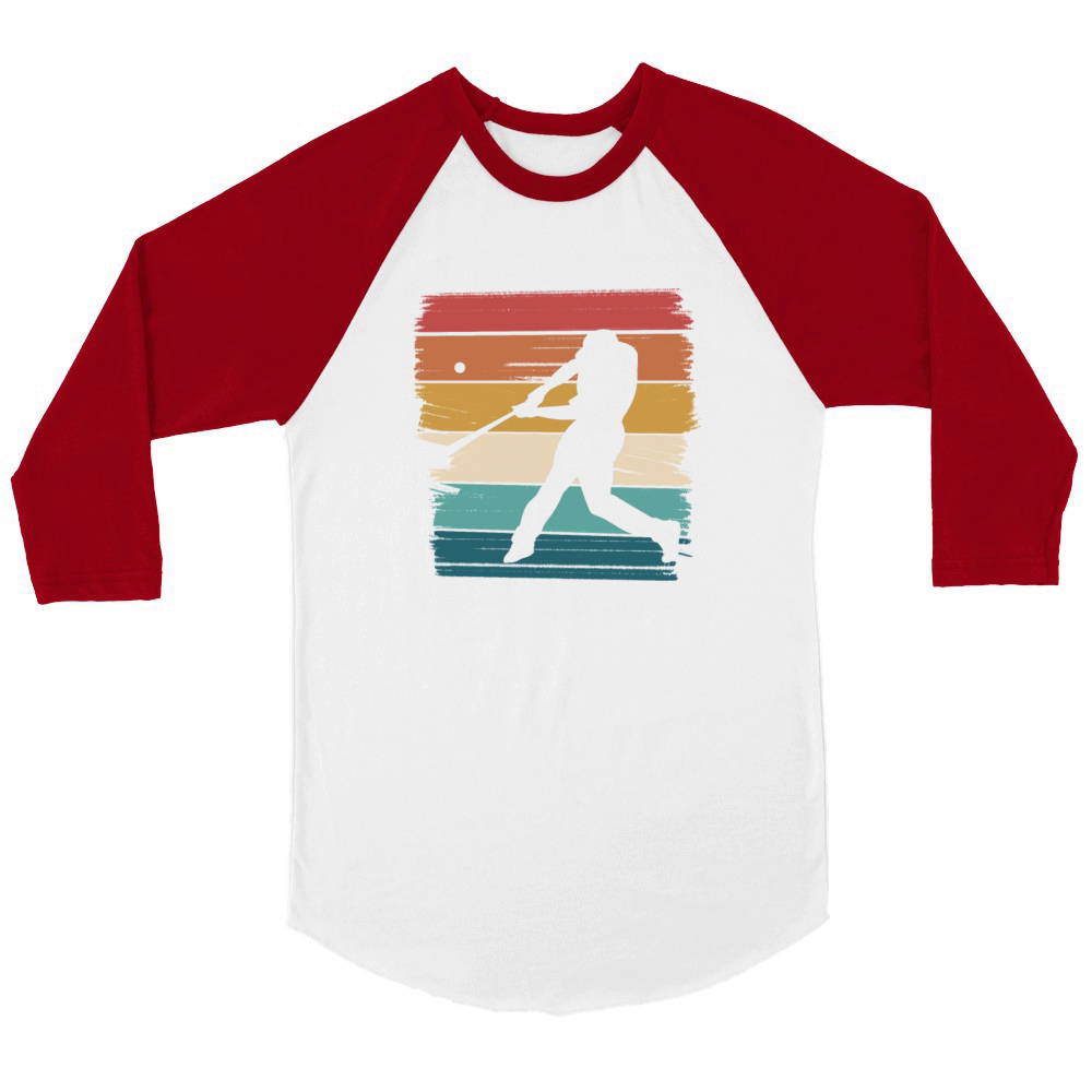 Retro Baseball Silhouette Against Colorful Stripes Unisex ¾ sleeve Raglan T-shirt