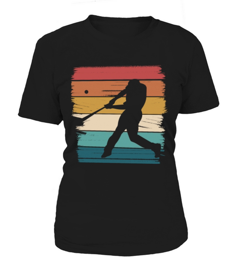Retro Baseball Silhouette Against Colorful Stripes Women's T-Shirt