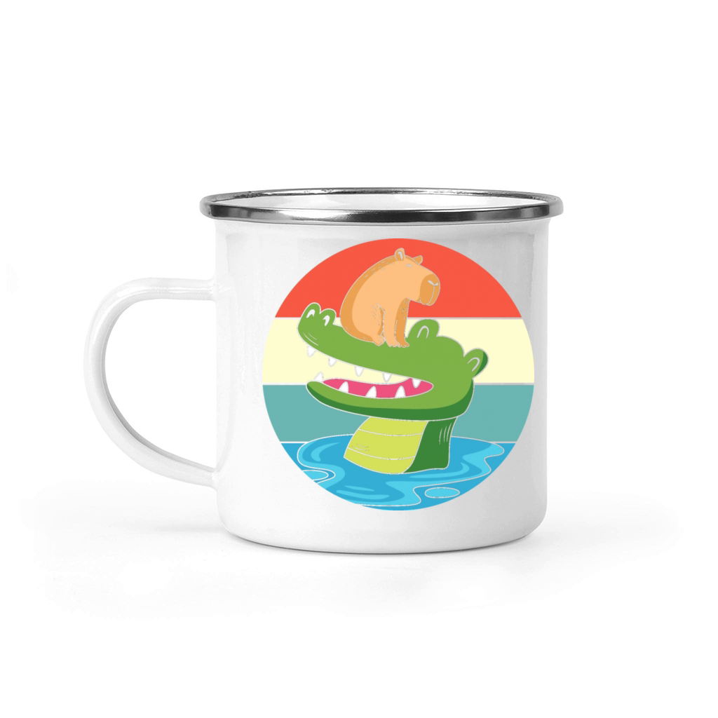 Vintage Animal Print Capybara Riding Crocodile Camping Mug