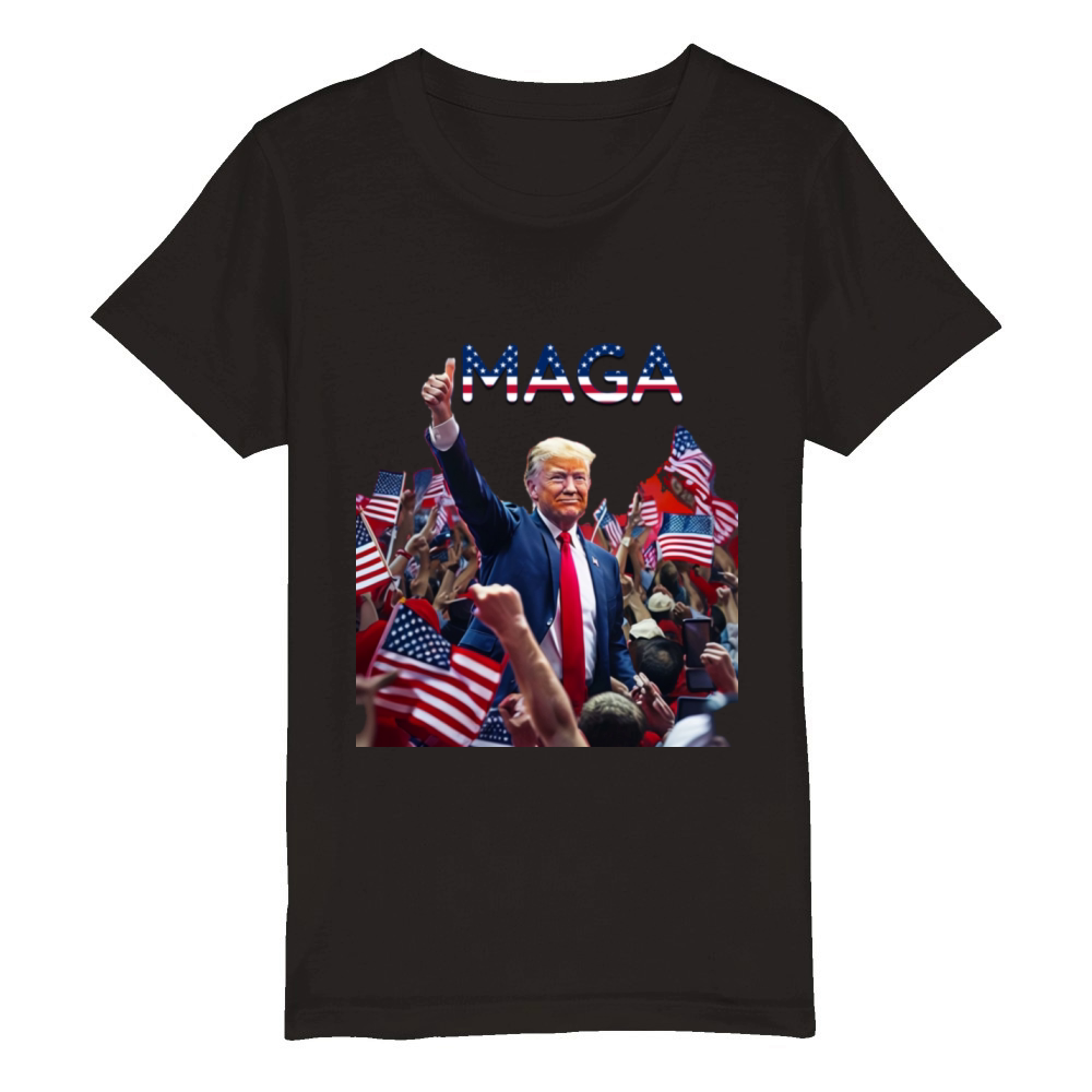 Patriotic Rally Design MAGA American Flag Supporte Organic Kids Crewneck T-shirt