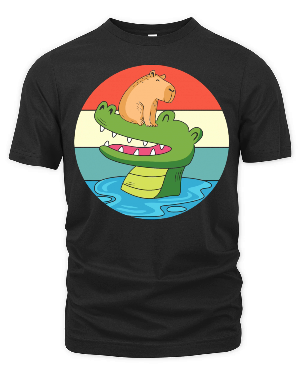 Vintage Animal Print Capybara Riding Crocodile Organic Unisex T-shirt