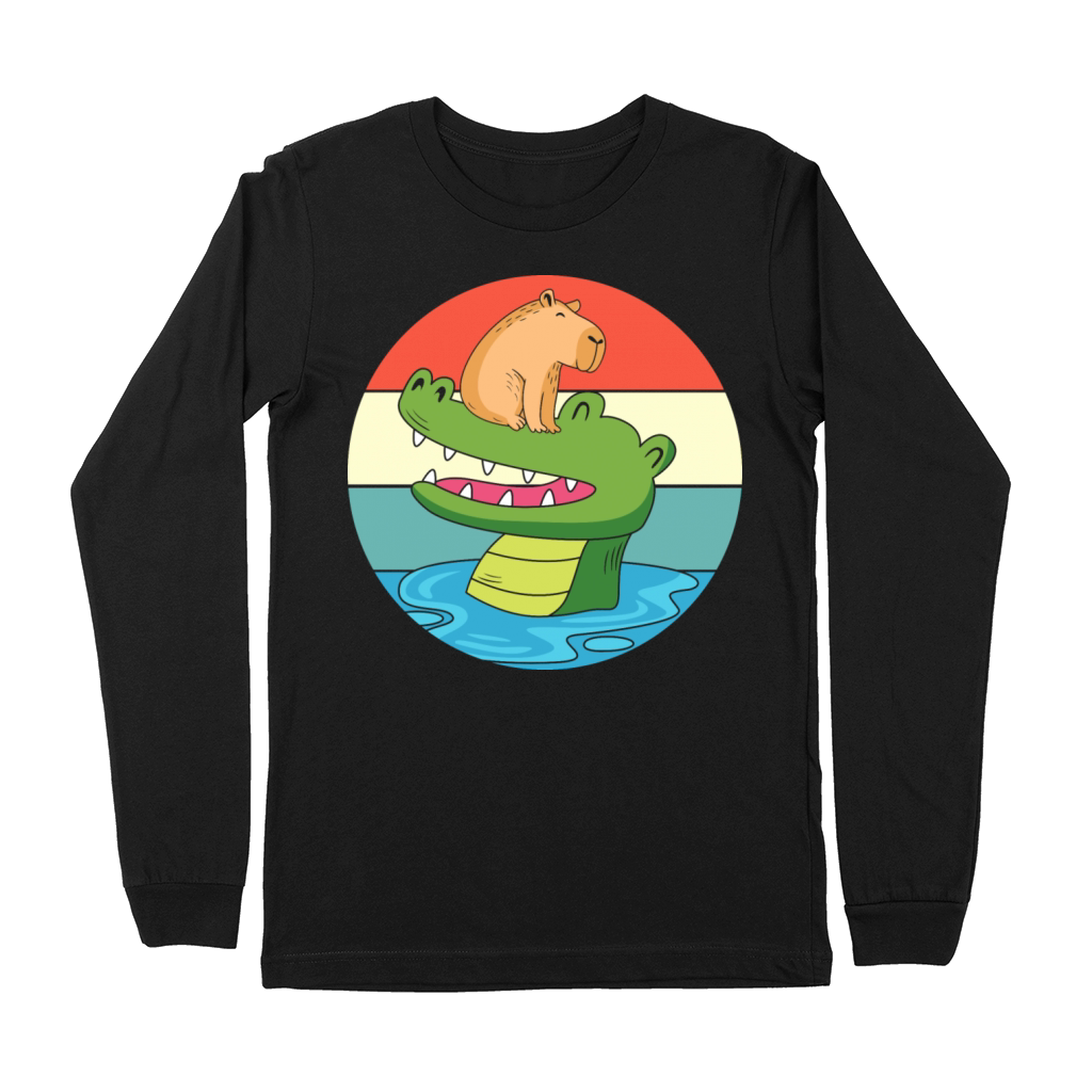 Vintage Animal Print Capybara Riding Crocodile Premium Long Sleeve