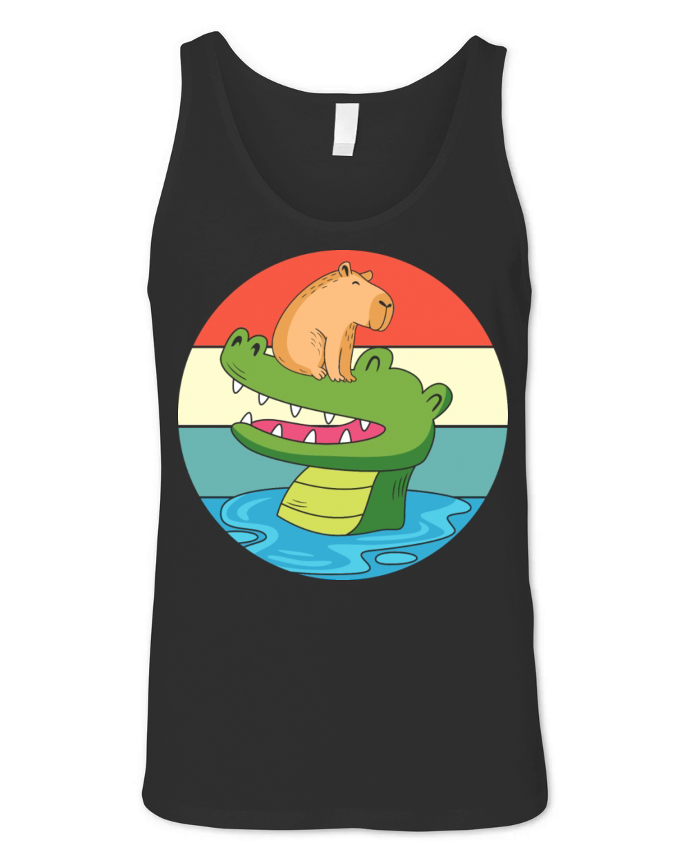 Vintage Animal Print Capybara Riding Crocodile Unisex Jersey Tank