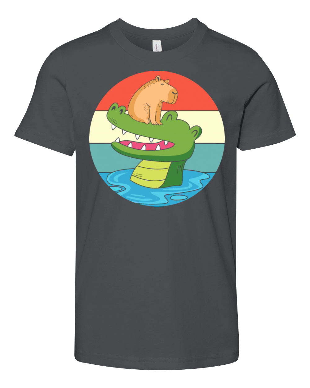 Vintage Animal Print Capybara Riding Crocodile Youth Unisex Jersey Tee
