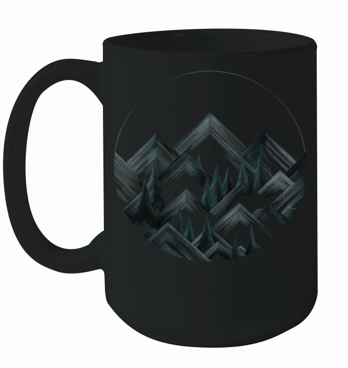 vintage dark colored trees and mountains Ceramic Mug
